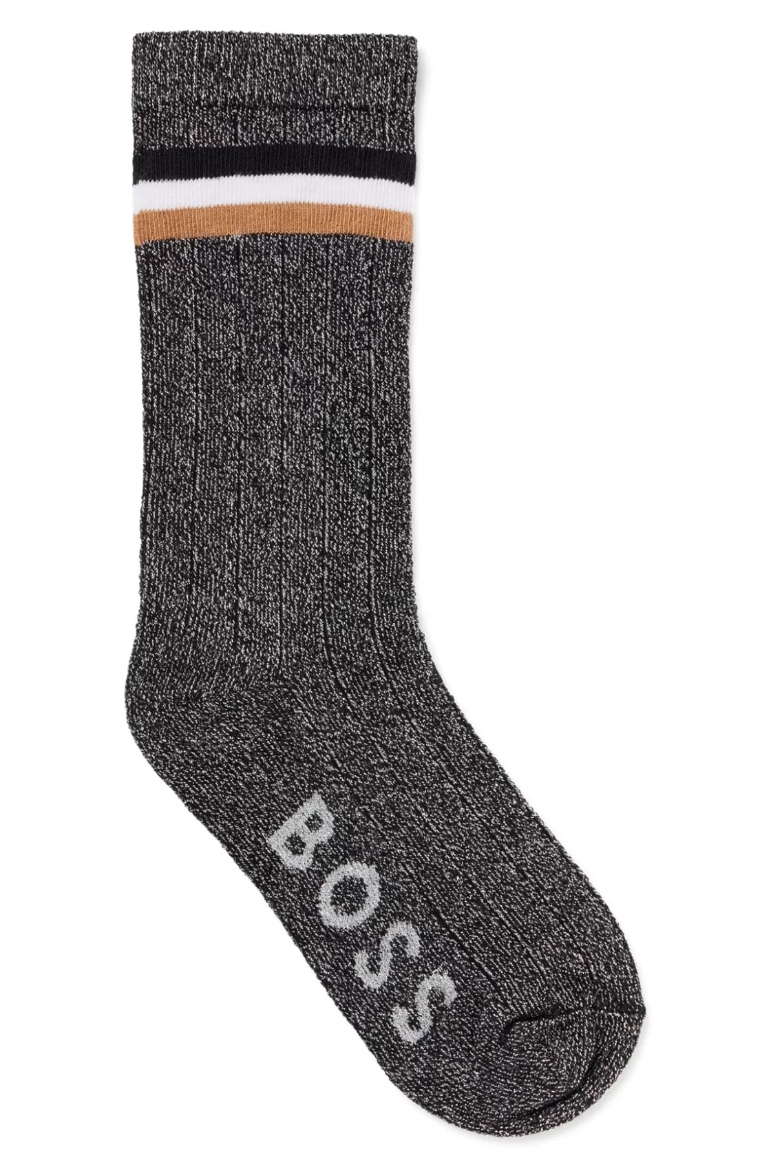 HUGO BOSS Kids' Cotton-blend Socks With Signature Stripe And Logo Black New