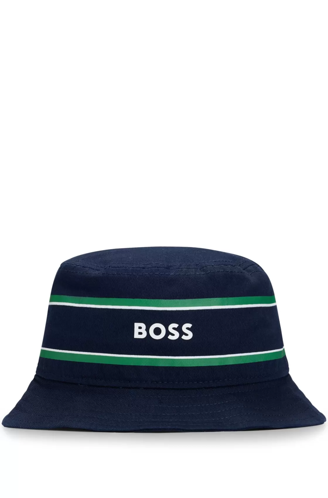 HUGO BOSS Kids' Cotton-twill Bucket Hat With Stripes And Logo Dark Blue Cheap