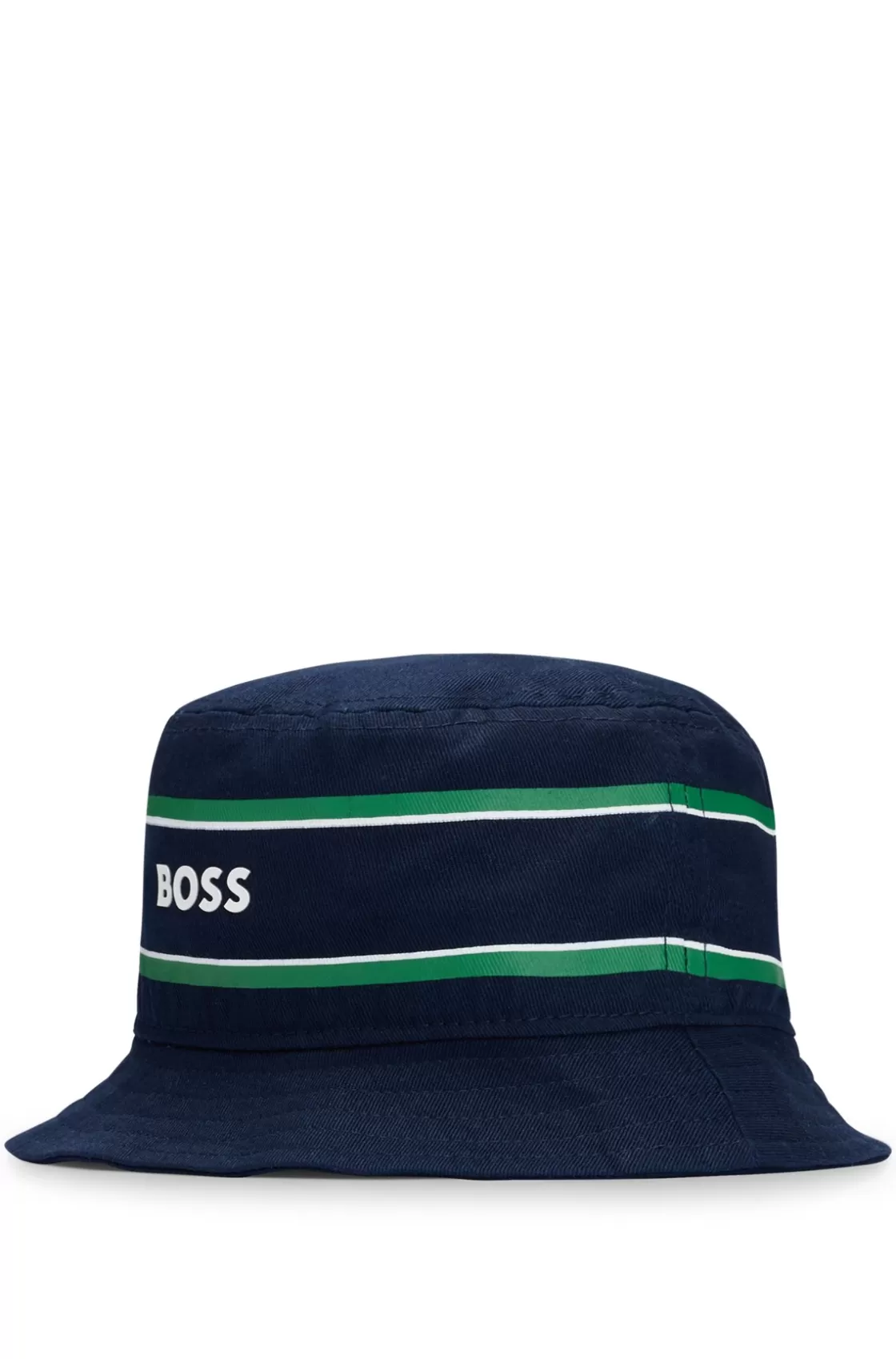 HUGO BOSS Kids' Cotton-twill Bucket Hat With Stripes And Logo Dark Blue Cheap