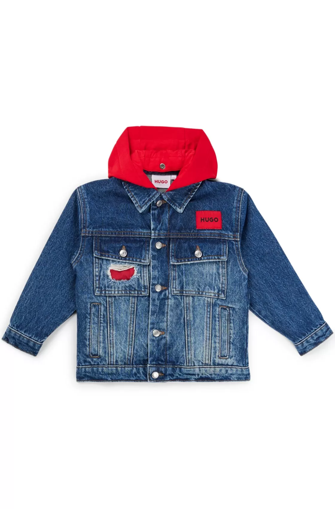 HUGO BOSS Kids' Denim Jacket With Detachable Fleece Hood Patterned Flash Sale