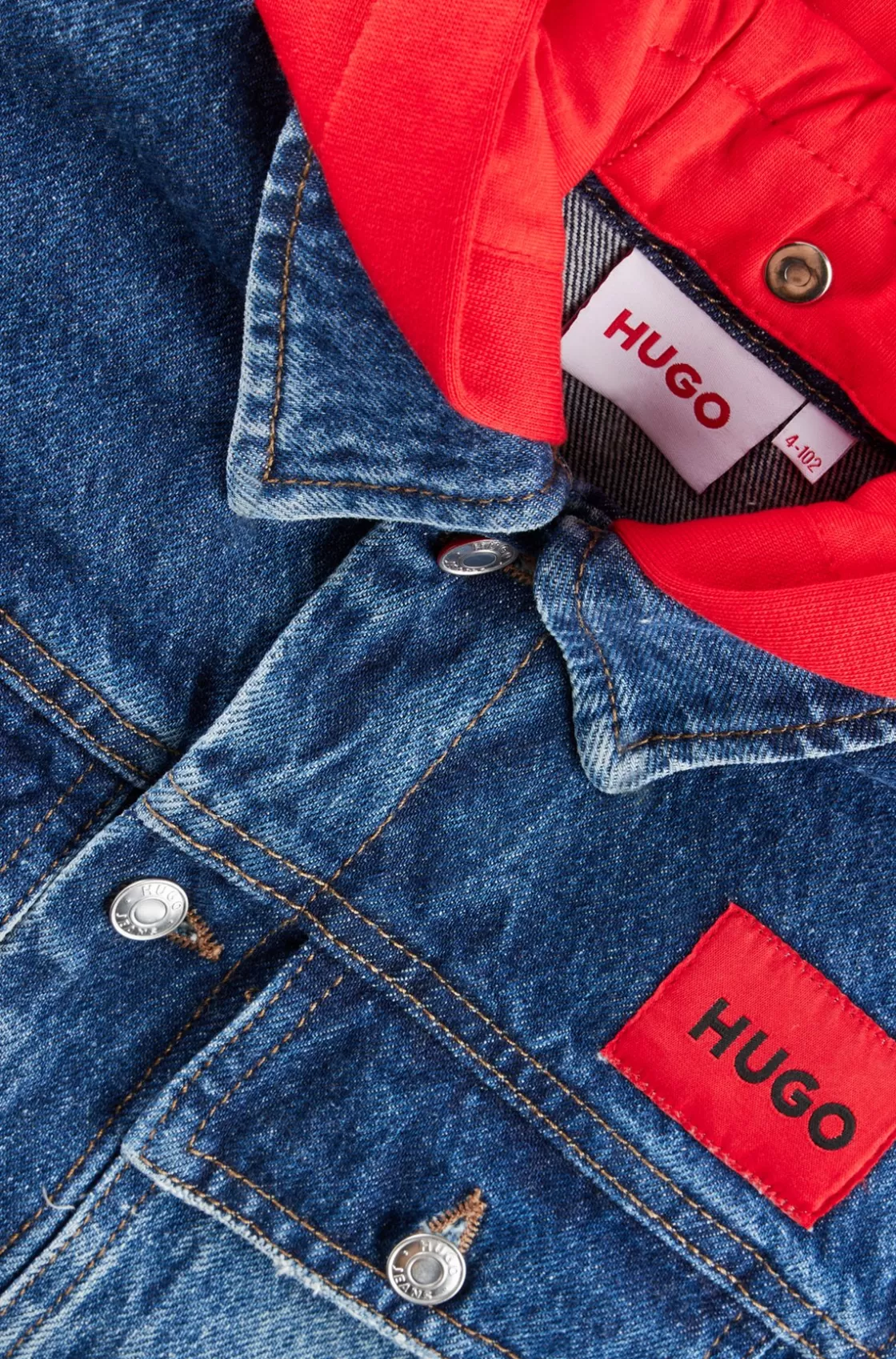 HUGO BOSS Kids' Denim Jacket With Detachable Fleece Hood Patterned Flash Sale