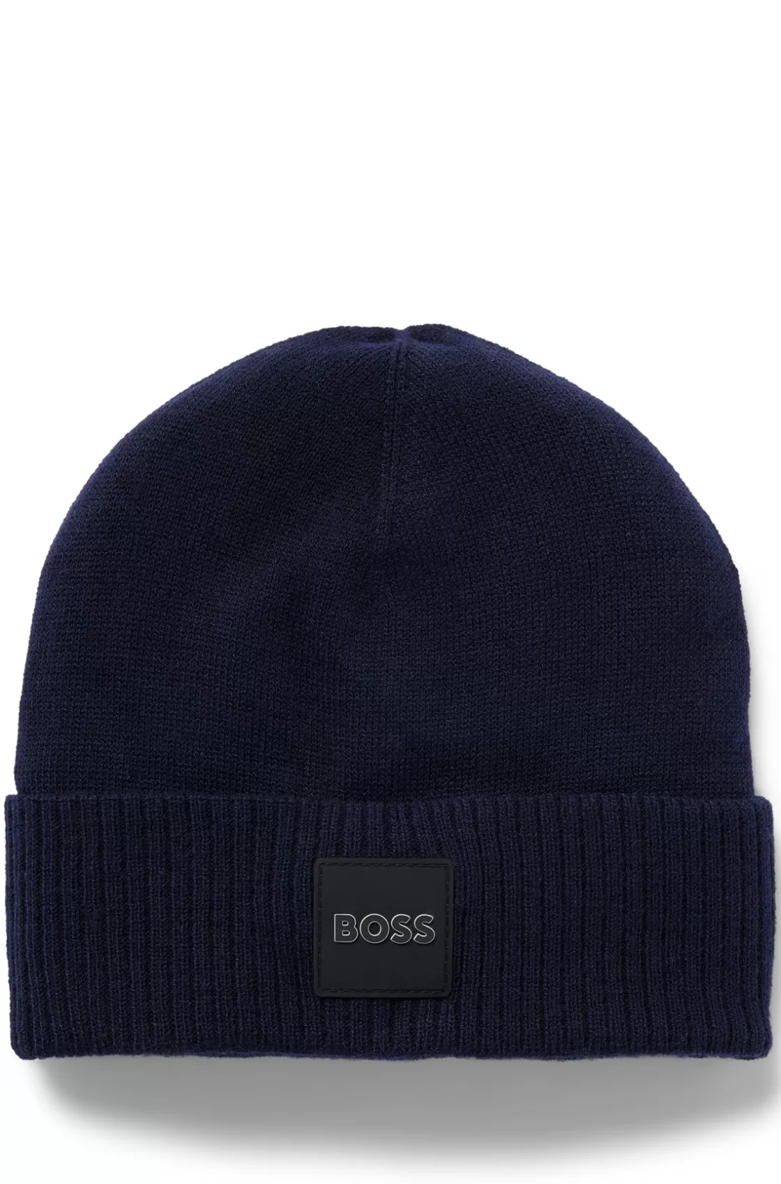 HUGO BOSS Kids' Double-layer Beanie Hat With Branded Badge Dark Blue Shop