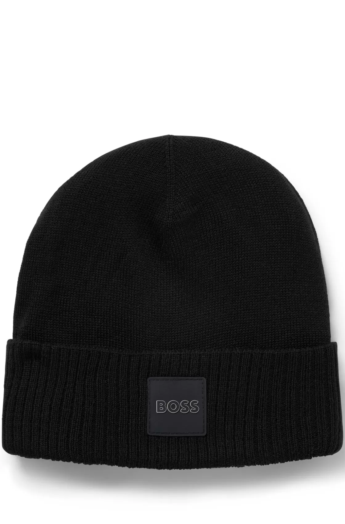 HUGO BOSS Kids' Double-layer Beanie Hat With Branded Badge Black Fashion