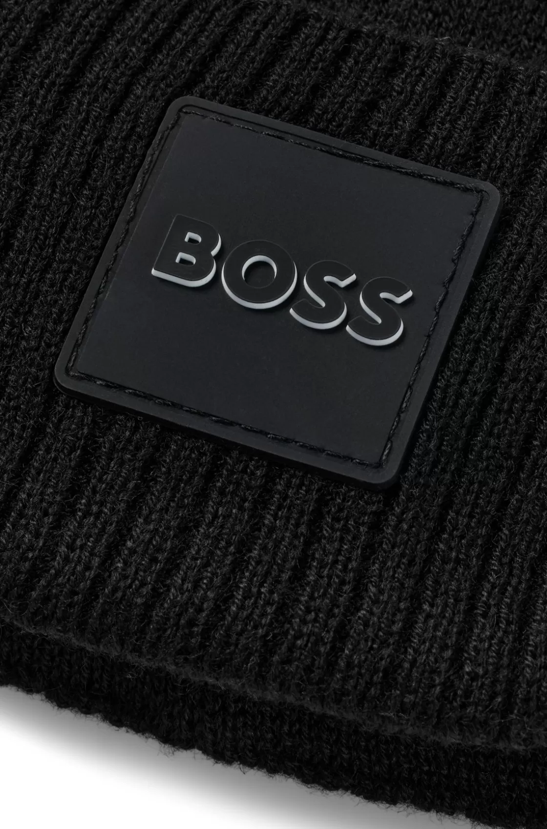 HUGO BOSS Kids' Double-layer Beanie Hat With Branded Badge Black Fashion