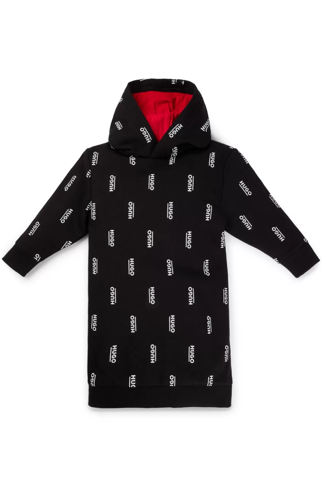 HUGO BOSS Kids' Fleece Hoodie Dress With Vertical Logo Prints Black Store