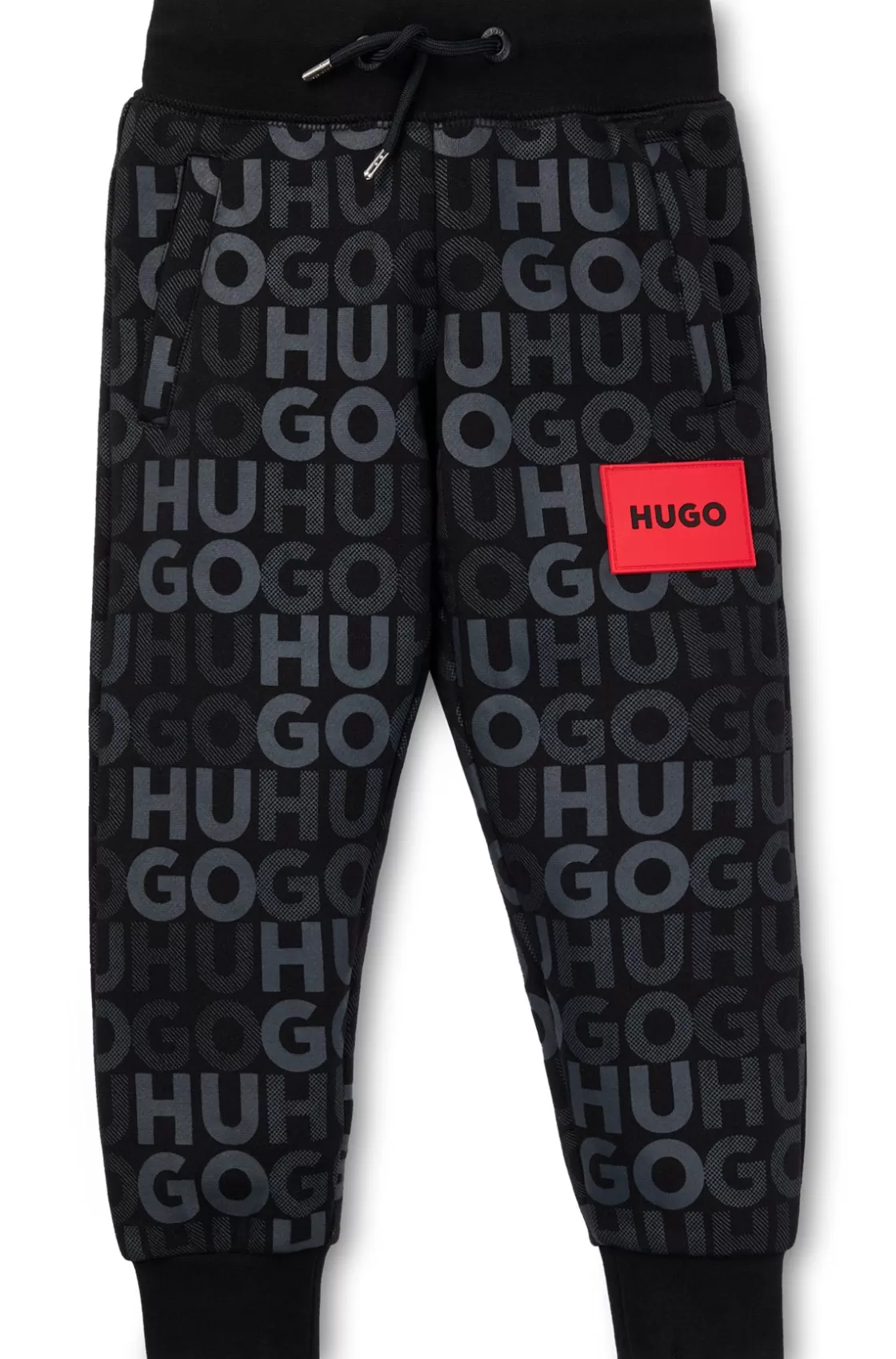 HUGO BOSS Kids' Fleece Tracksuit Bottoms With All-over Logo Print Black Cheap