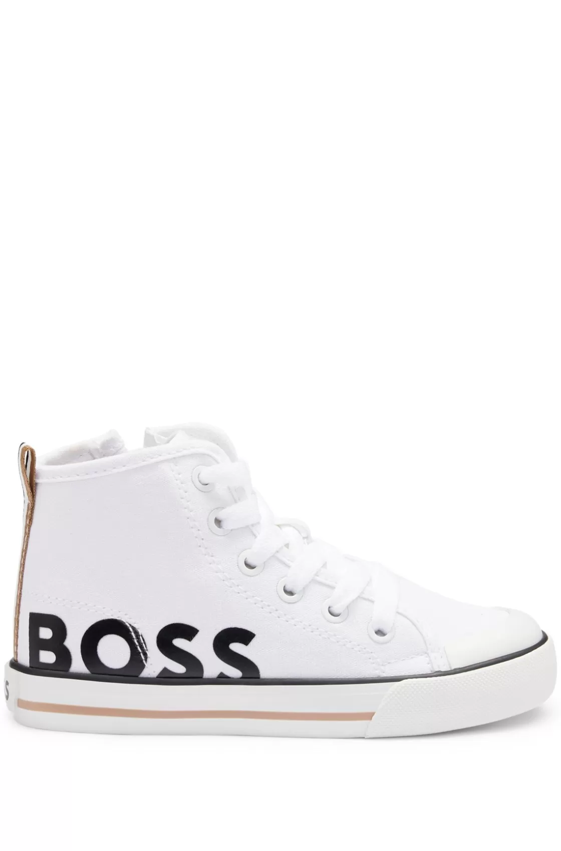 HUGO BOSS Kids' High-top Trainers In Canvas With Logo Print White Flash Sale