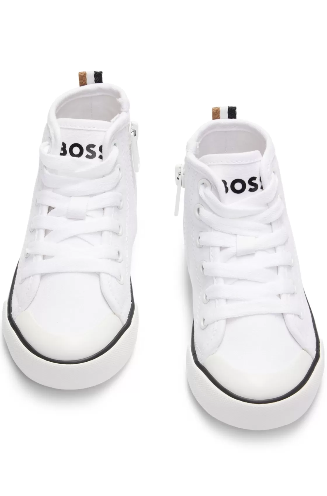 HUGO BOSS Kids' High-top Trainers In Canvas With Logo Print White Flash Sale