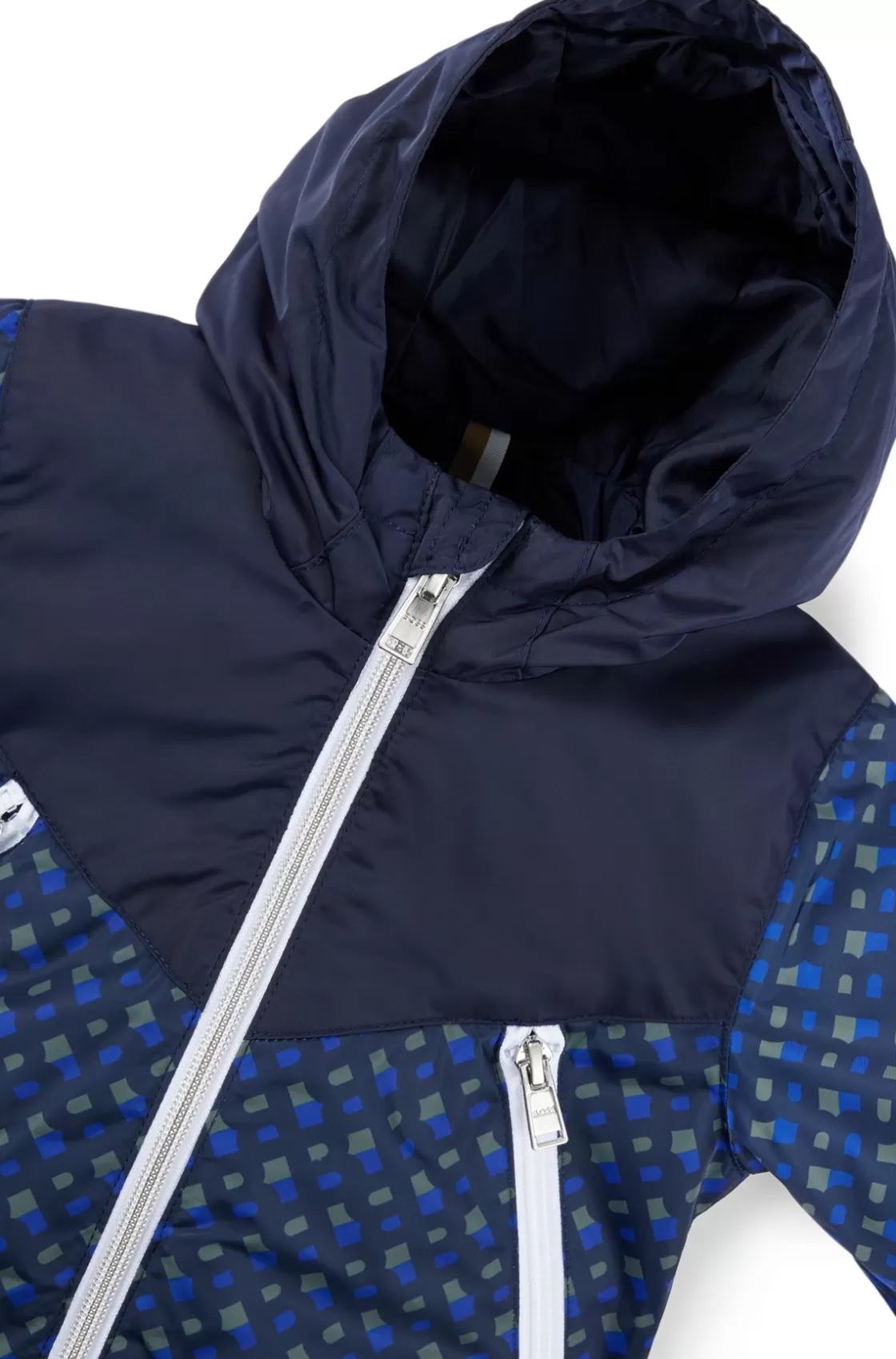 HUGO BOSS Kids' Hooded Jacket With Printed Monograms Dark Blue Sale