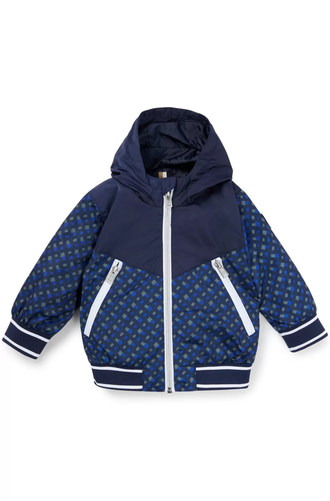 HUGO BOSS Kids' Hooded Jacket With Printed Monograms Dark Blue Sale