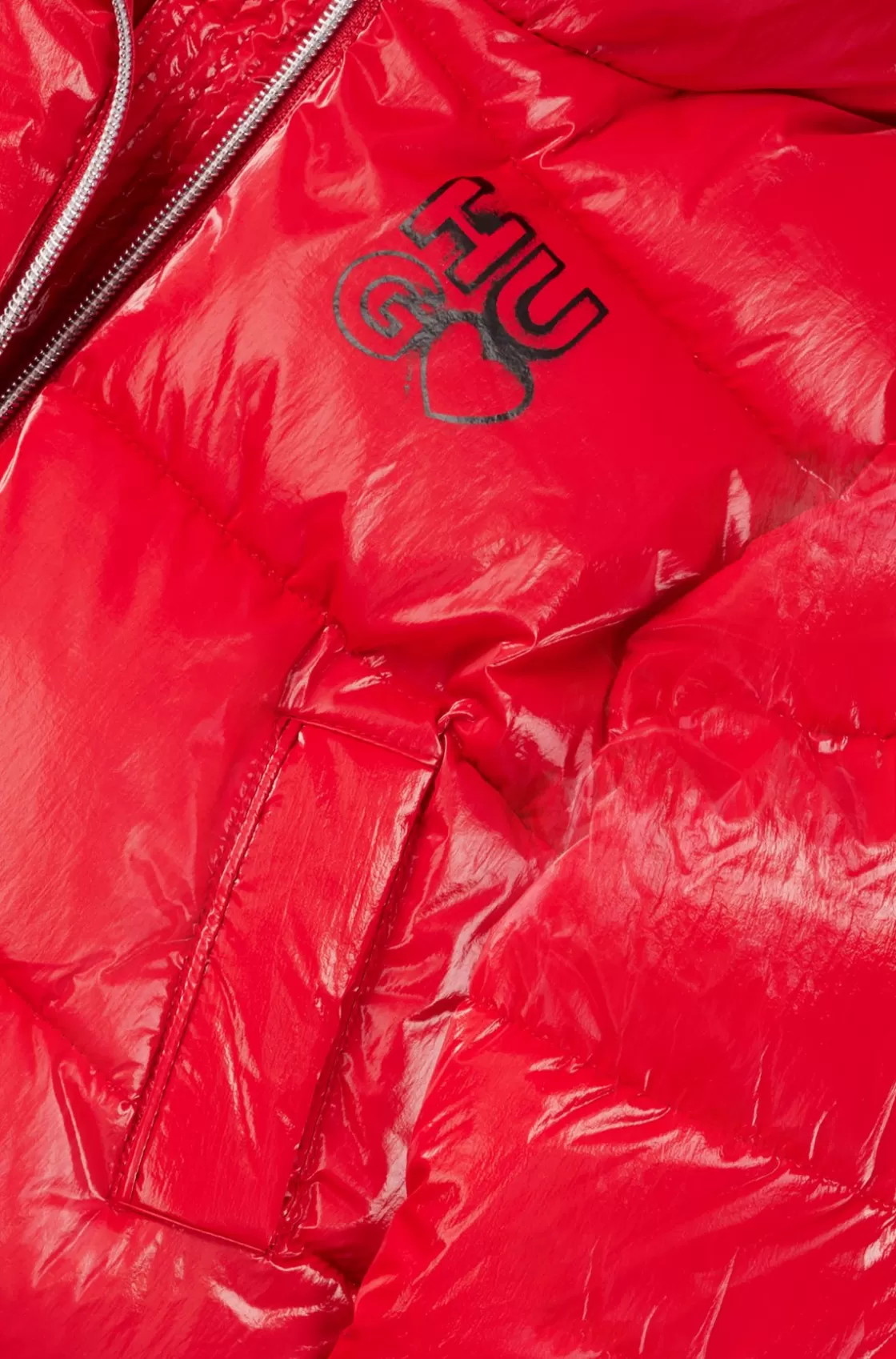 HUGO BOSS Kids' Hooded Puffer Jacket In Film-coated Crinkle Fabric Red Clearance