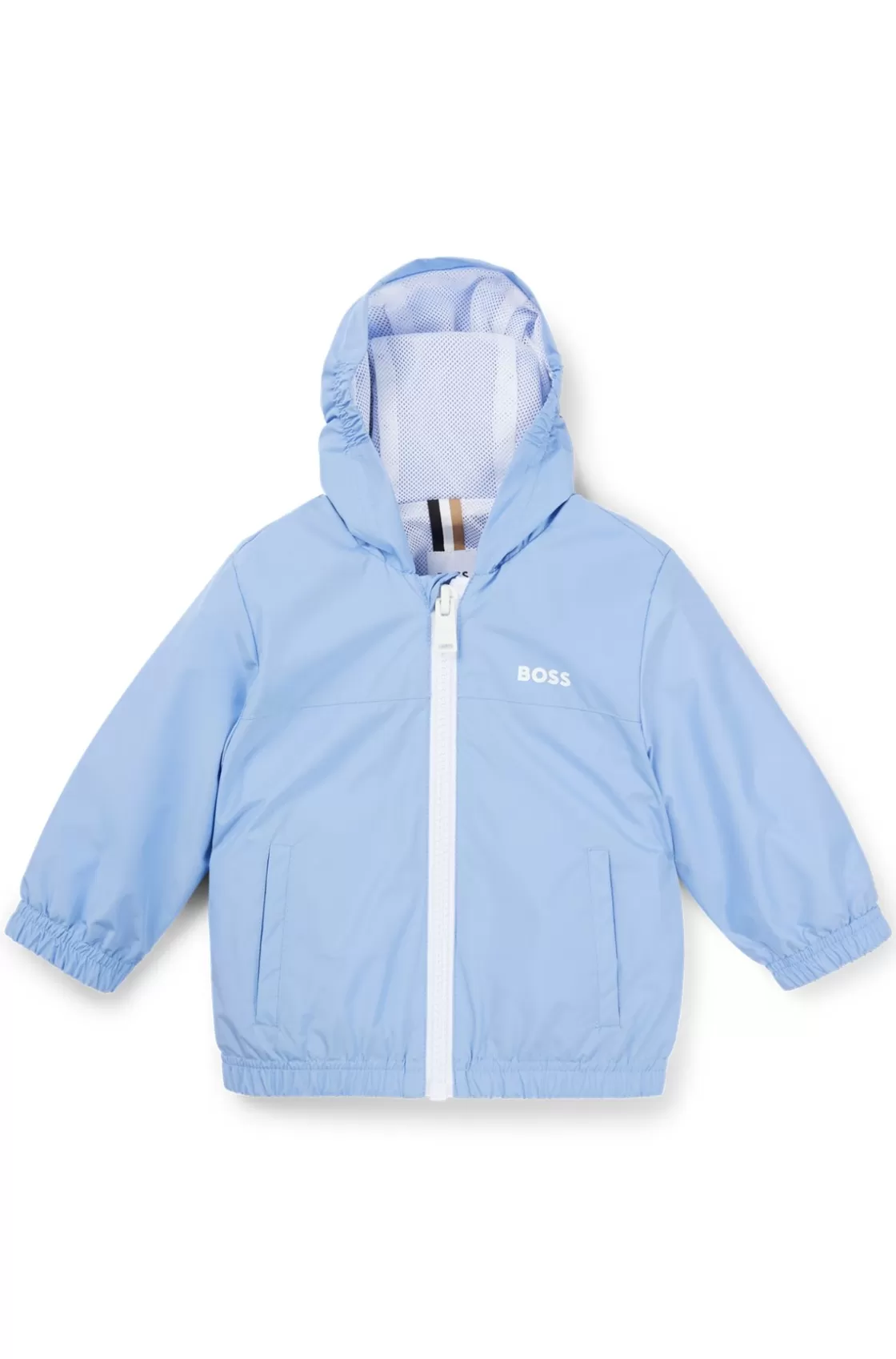 HUGO BOSS Kids' Hooded Windbreaker Jacket In Water-repellent Fabric Light Blue Outlet