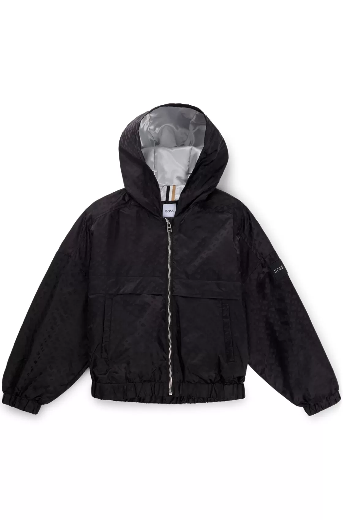 HUGO BOSS Kids' Hooded Windbreaker Jacket With Monogram Pattern Black Discount