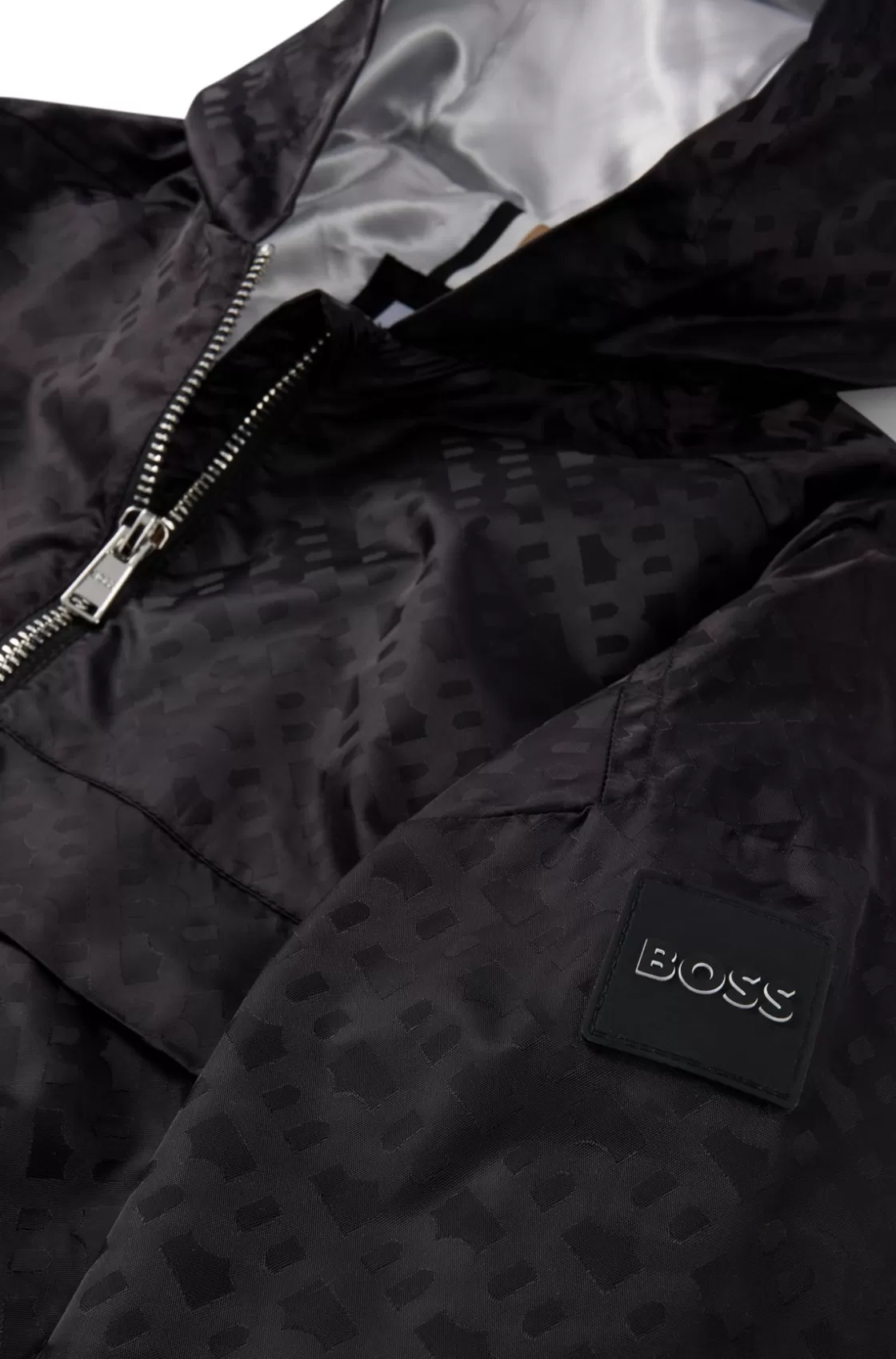 HUGO BOSS Kids' Hooded Windbreaker Jacket With Monogram Pattern Black Discount
