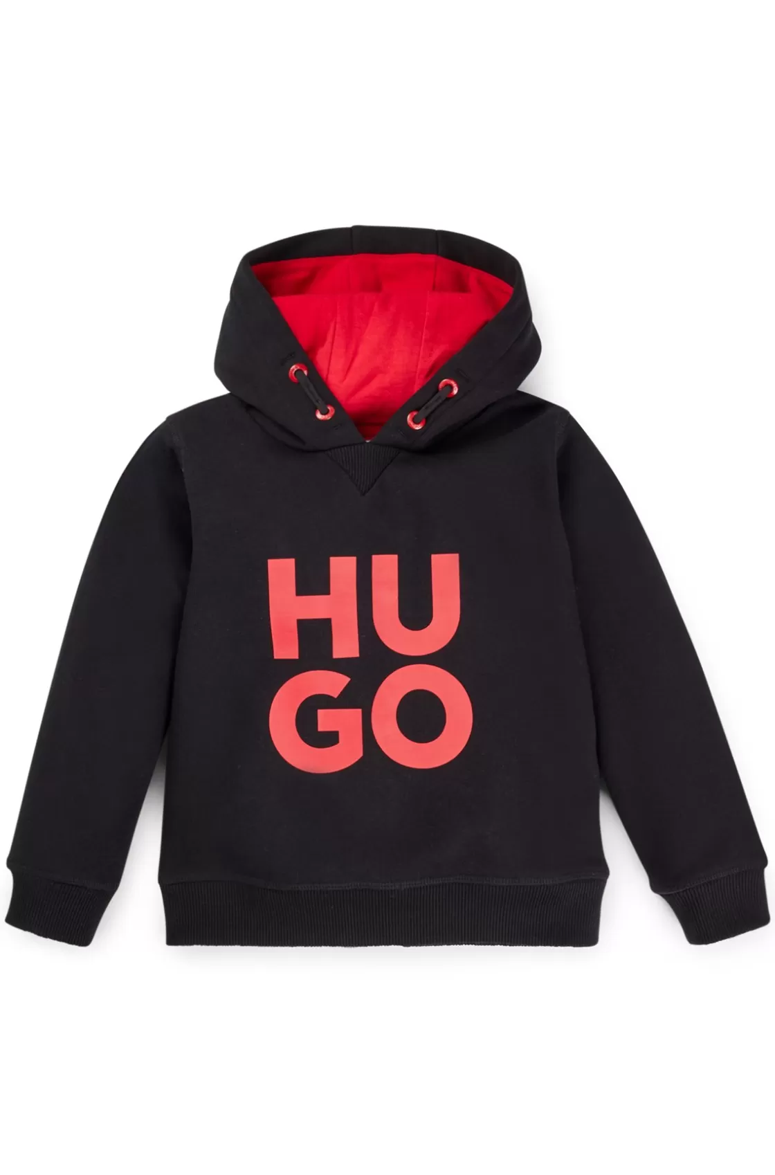 HUGO BOSS Kids' Hoodie In Fleece With Stacked Logo Black Cheap