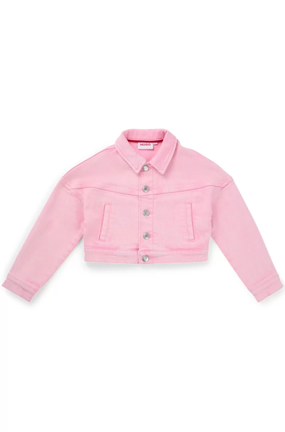 HUGO BOSS Kids' Jacket In Overdyed Stretch-cotton Denim Pink Store