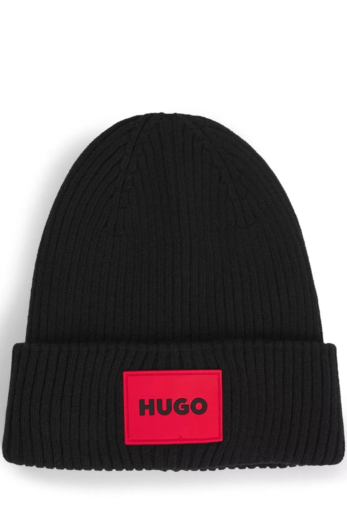 HUGO BOSS Kids' Knitted Beanie Hat With Red Logo Label Black Shop
