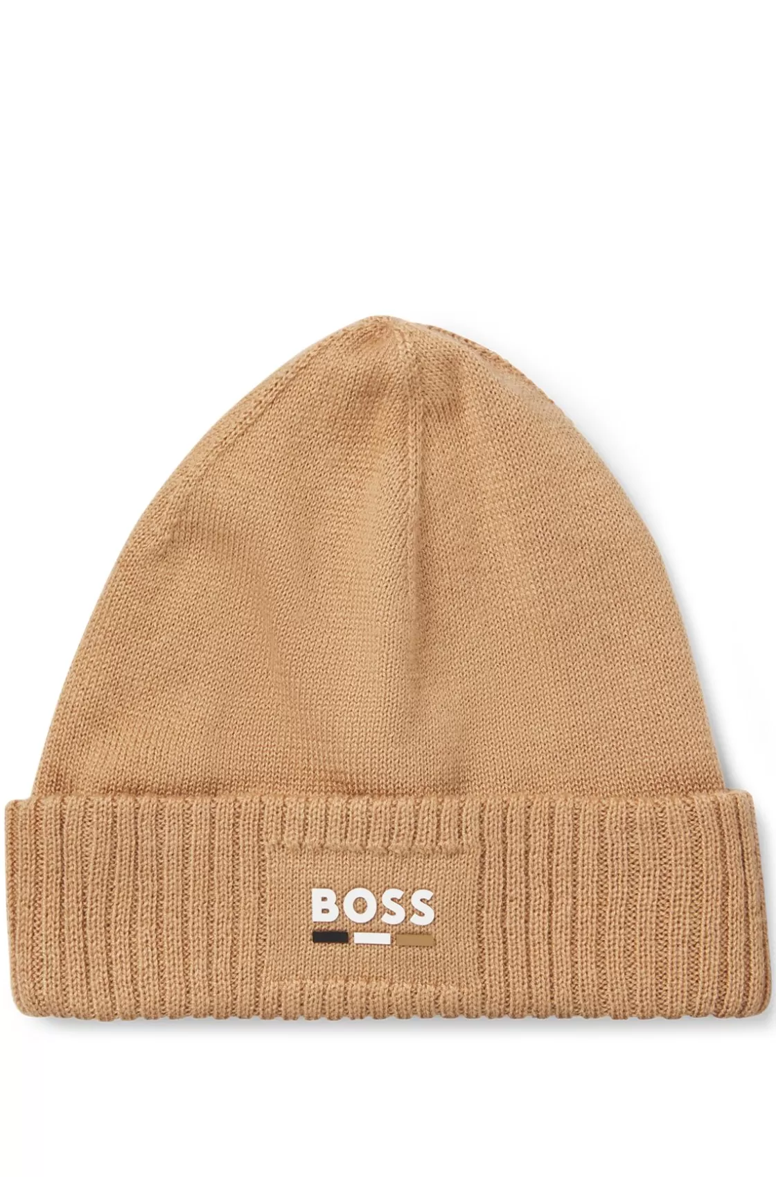 HUGO BOSS Kids' Knitted Beanie Hat With Rubber-effect Logo Brown Cheap