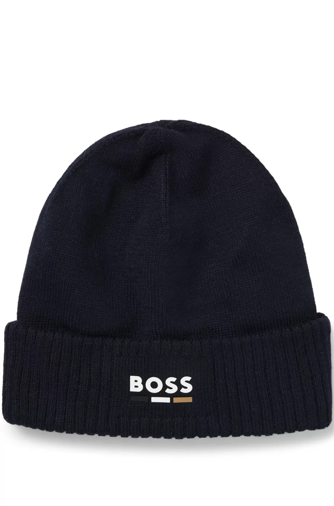 HUGO BOSS Kids' Knitted Beanie Hat With Rubber-effect Logo Dark Blue Cheap