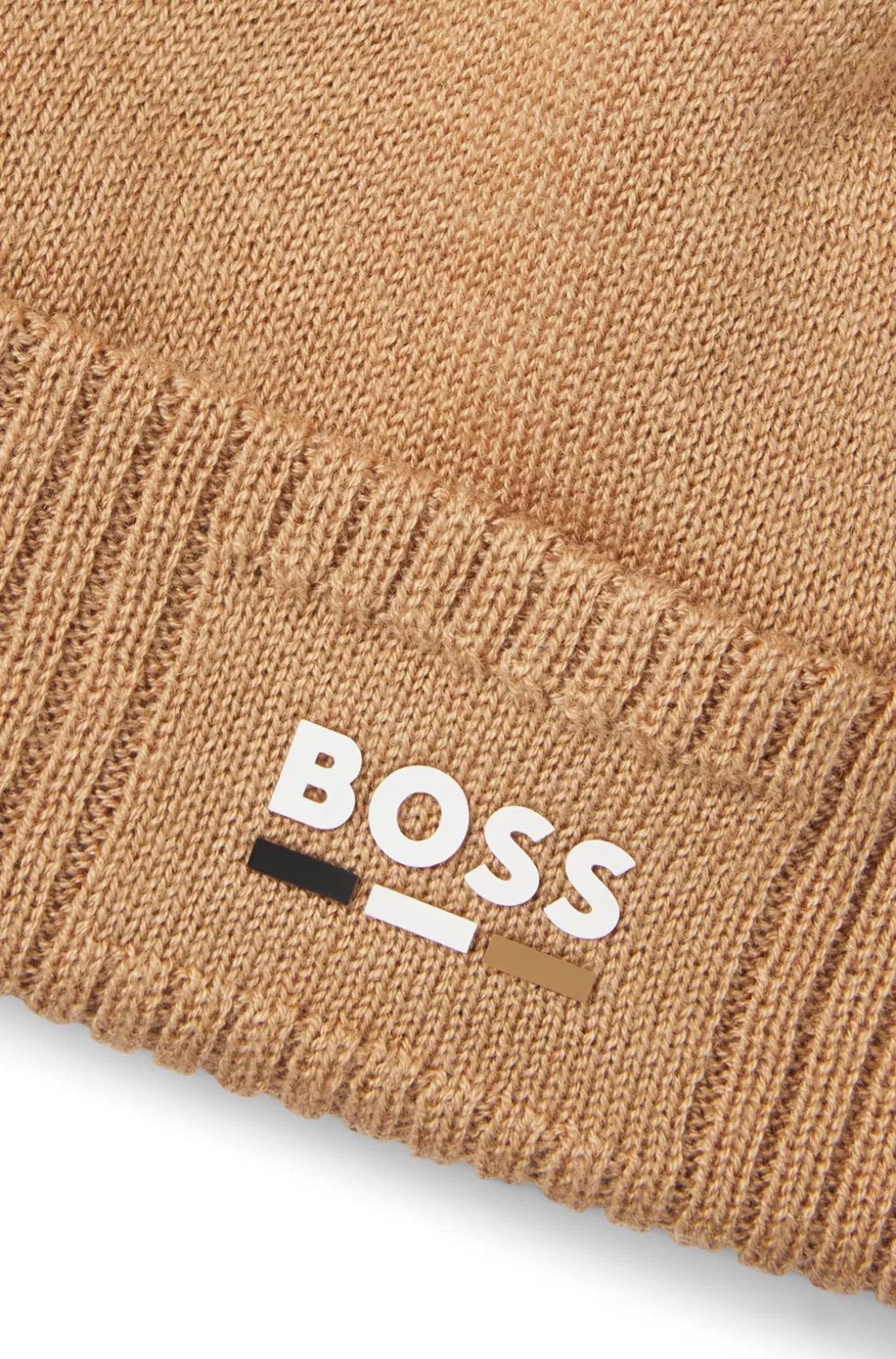 HUGO BOSS Kids' Knitted Beanie Hat With Rubber-effect Logo Brown Cheap