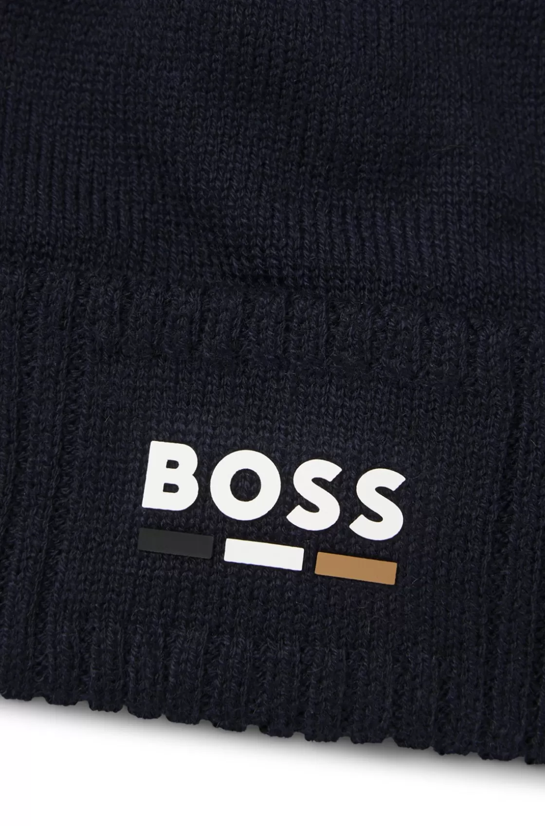 HUGO BOSS Kids' Knitted Beanie Hat With Rubber-effect Logo Dark Blue Cheap