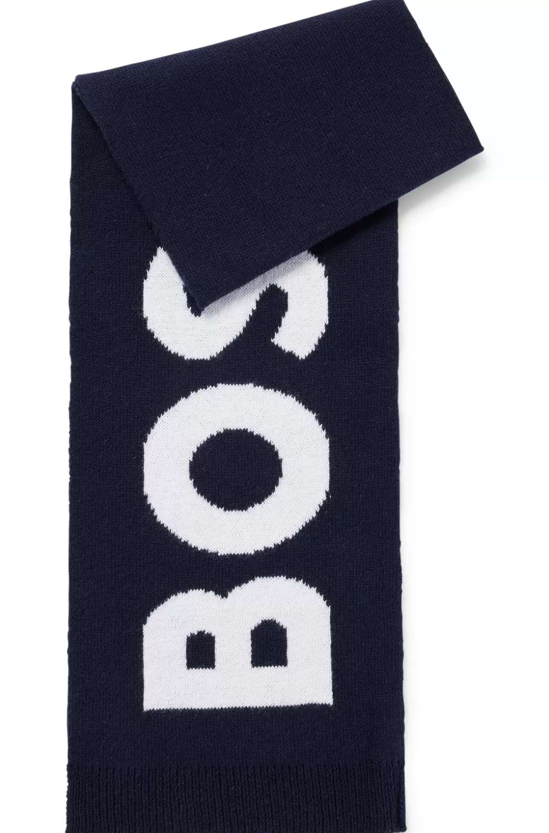 HUGO BOSS Kids' Knitted-cotton Scarf With Jacquard-woven Contrast Logo Dark Blue Cheap