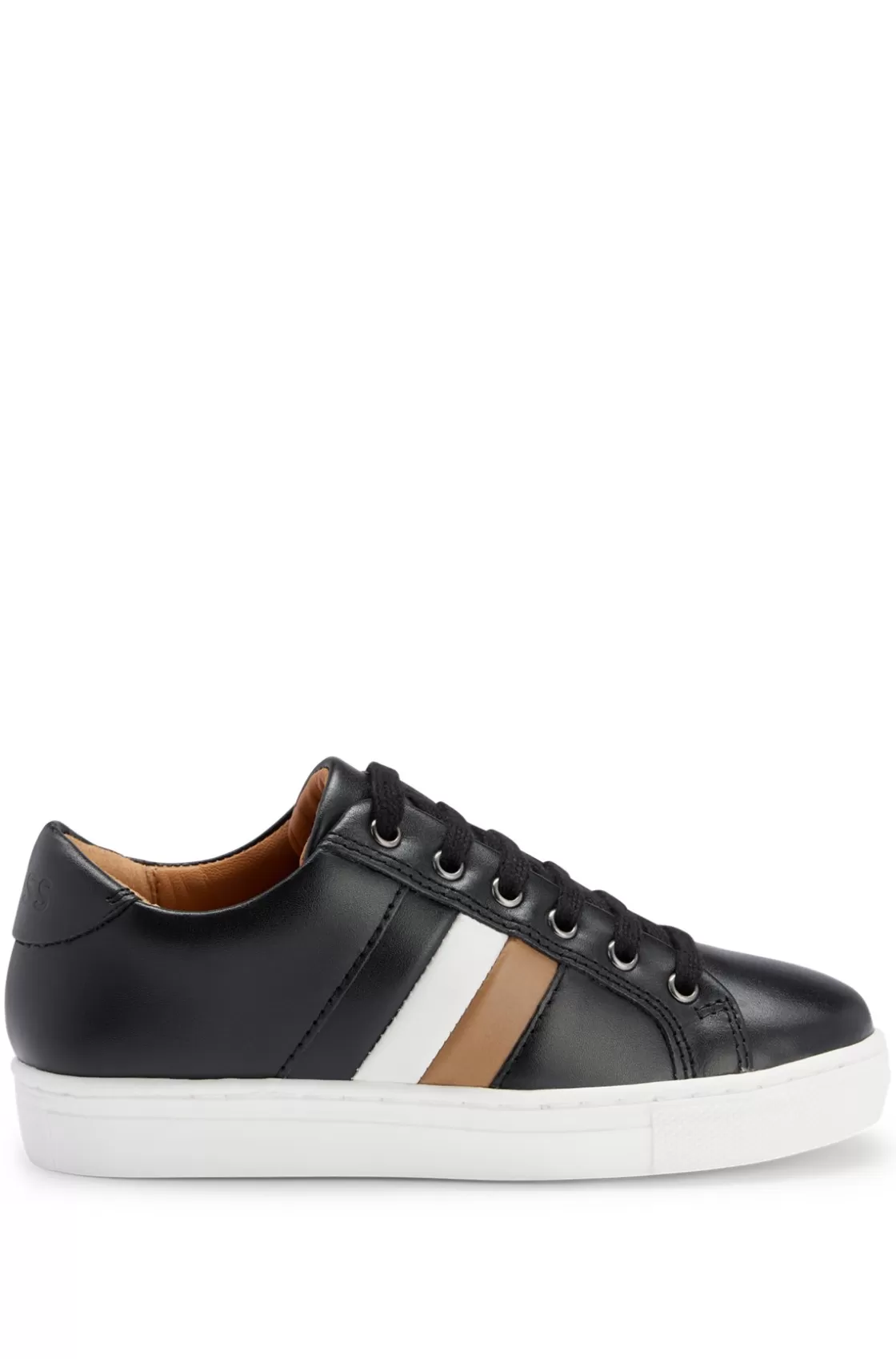 HUGO BOSS Kids' Lace-up Trainers In Leather With Signature Stripe Black Sale