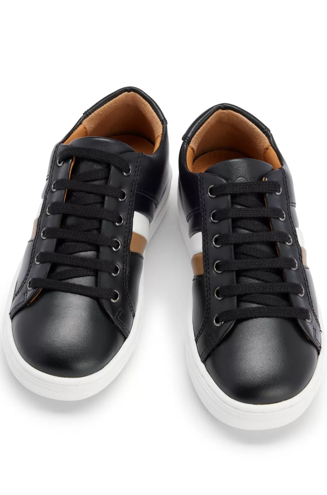 HUGO BOSS Kids' Lace-up Trainers In Leather With Signature Stripe Black Sale