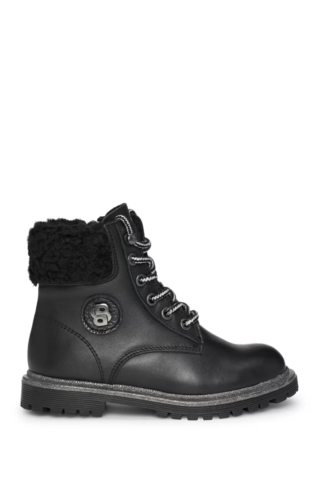 HUGO BOSS Kids' Leather Boots With Double B Monogram Black Online