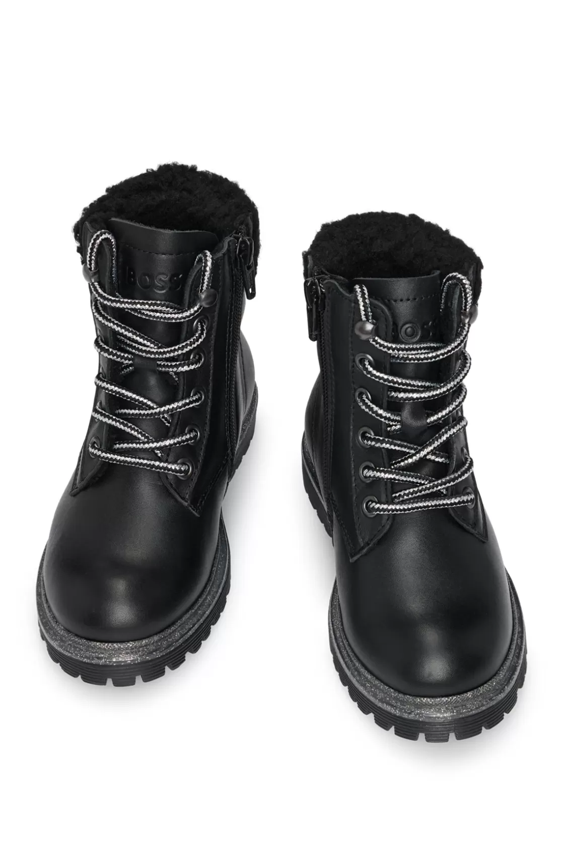 HUGO BOSS Kids' Leather Boots With Double B Monogram Black Online