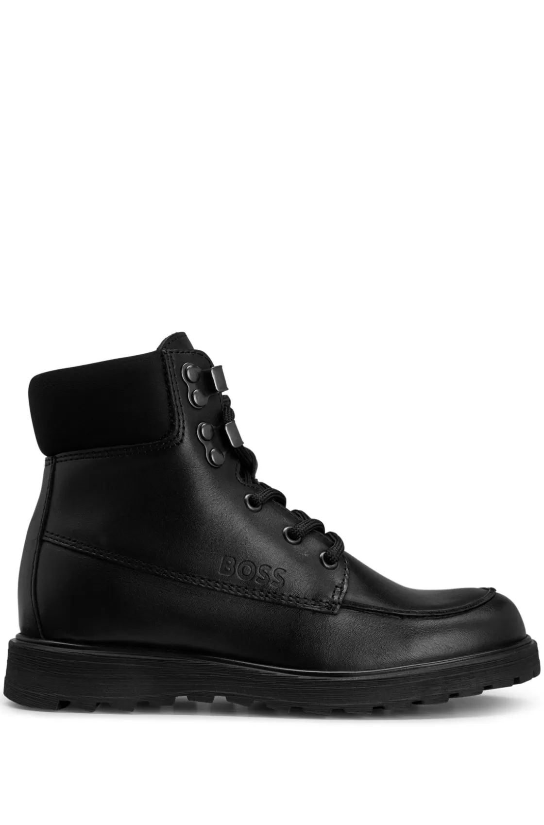 HUGO BOSS Kids' Leather Boots With Hiking-style Laces Black Best