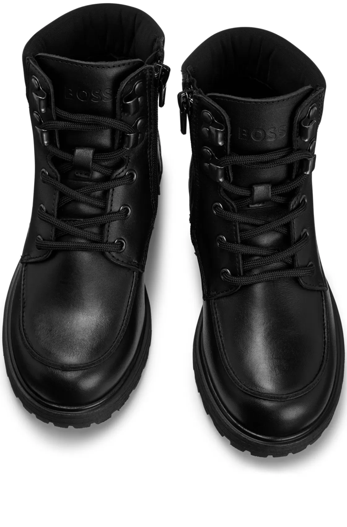 HUGO BOSS Kids' Leather Boots With Hiking-style Laces Black Best
