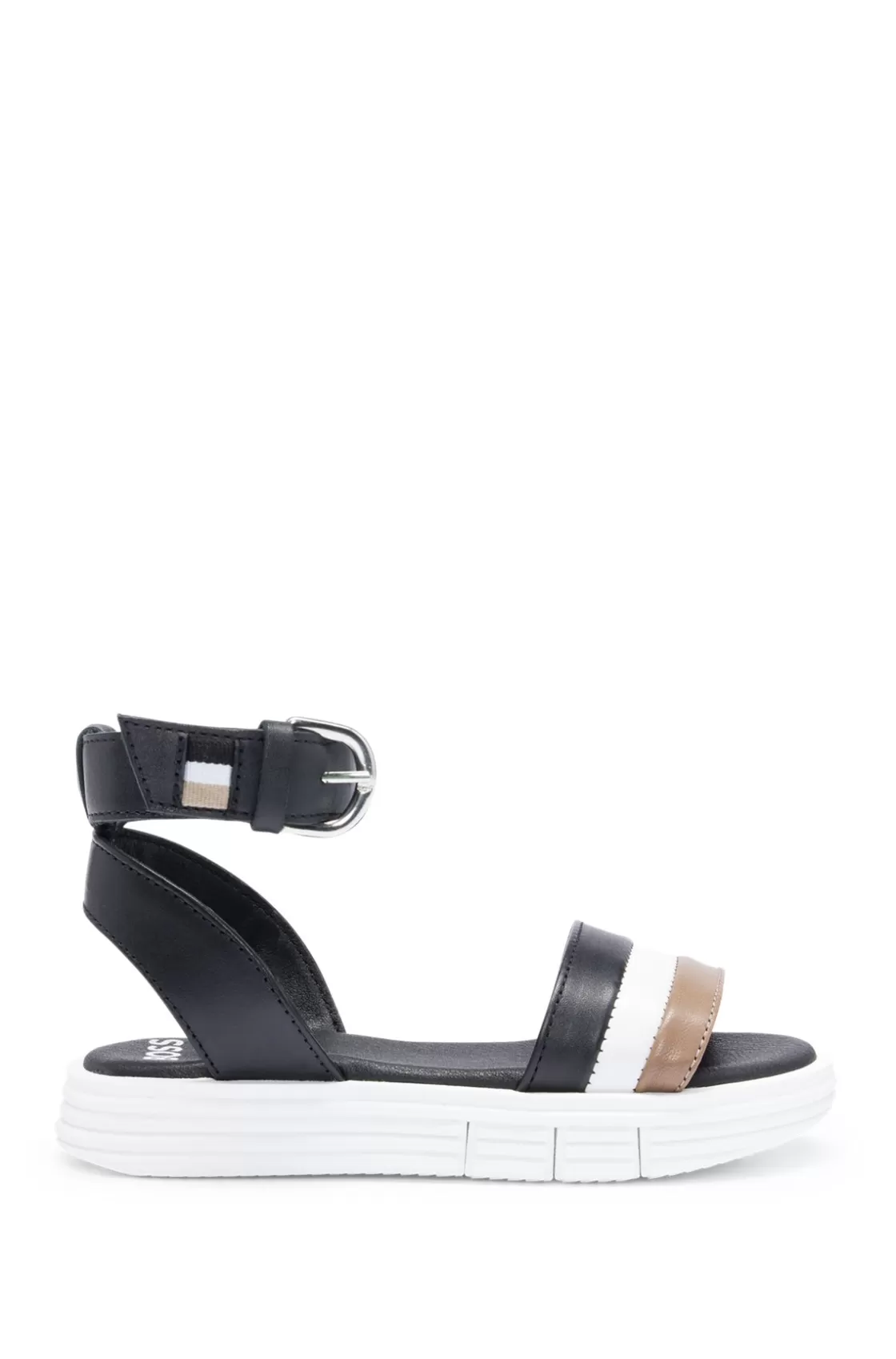 HUGO BOSS Kids' Leather Sandals With Signature Stripes Black Store