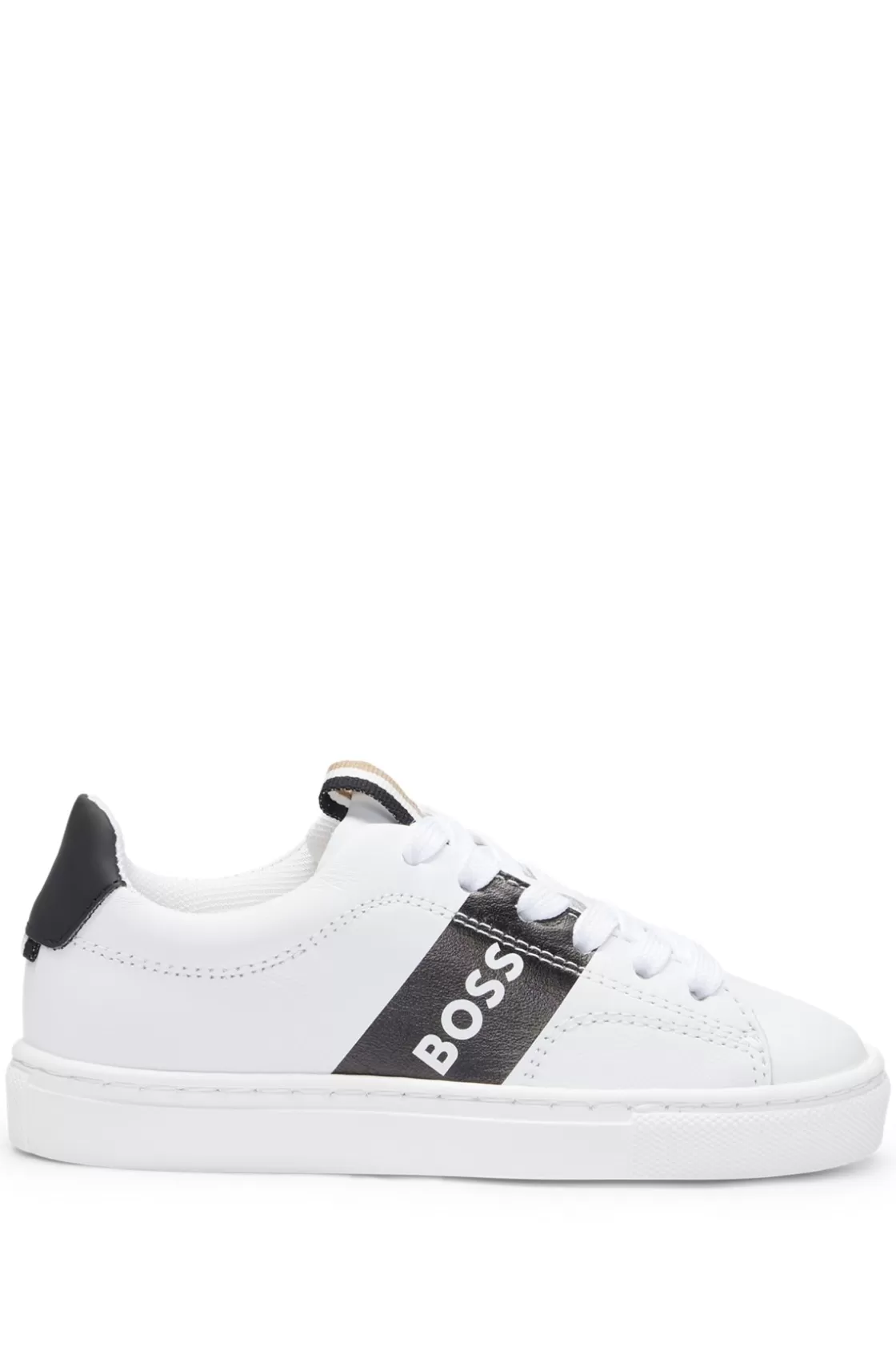 HUGO BOSS Kids' Leather Trainers With Logo Stripe Black Online