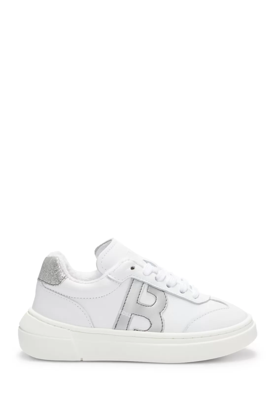 HUGO BOSS Kids' Leather Trainers With Monogram Detail White Outlet