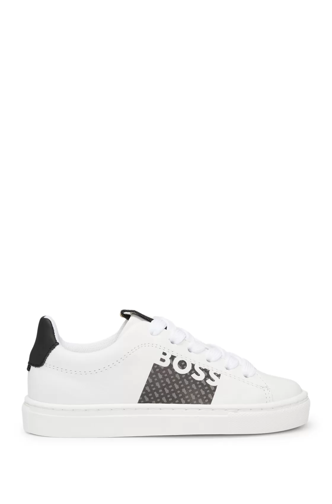 HUGO BOSS Kids' Leather Trainers With Monograms And Logos White Hot