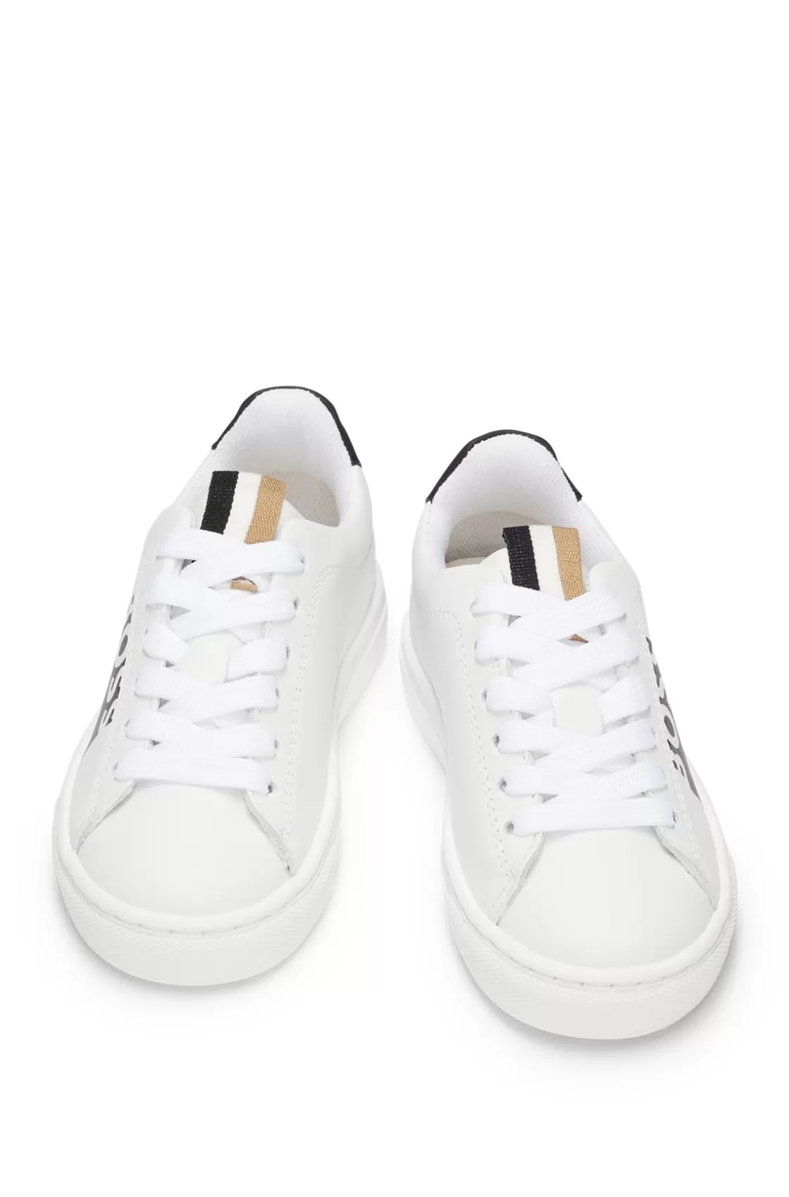 HUGO BOSS Kids' Leather Trainers With Monograms And Logos White Hot