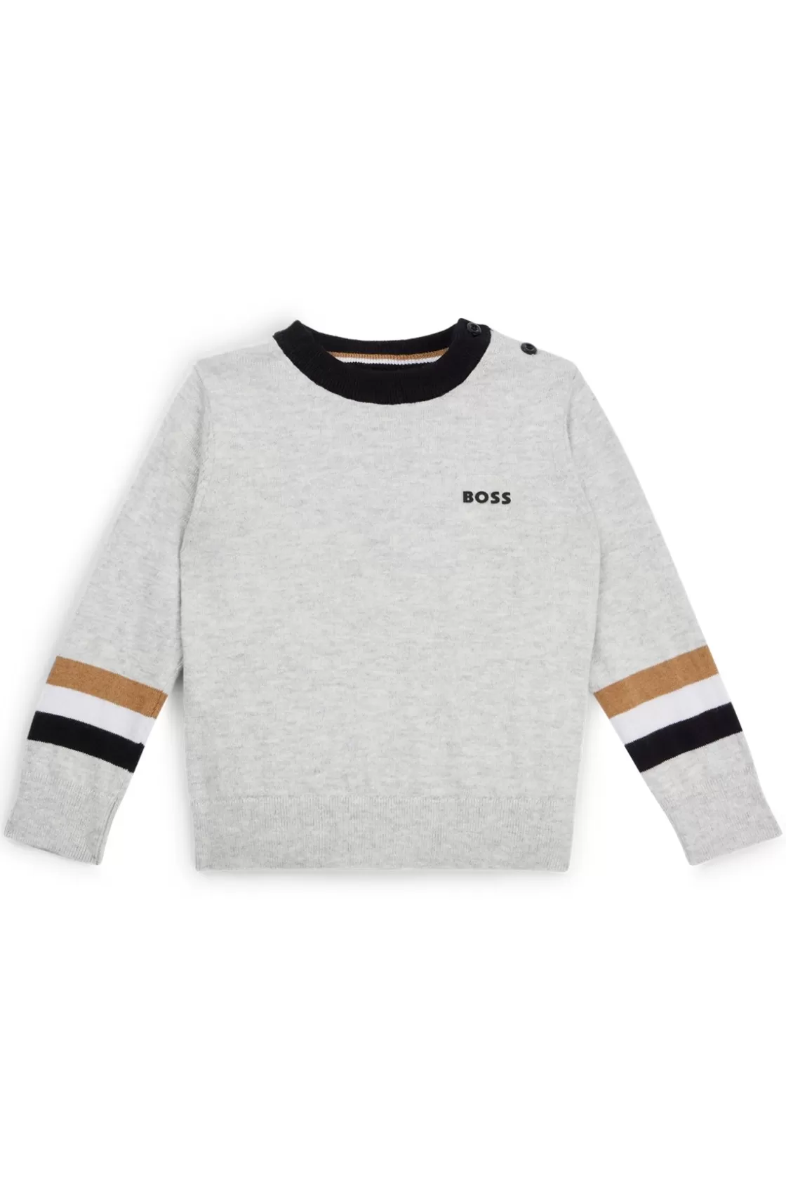 HUGO BOSS Kids' Logo-print Sweater In Cotton And Wool Light Grey Outlet