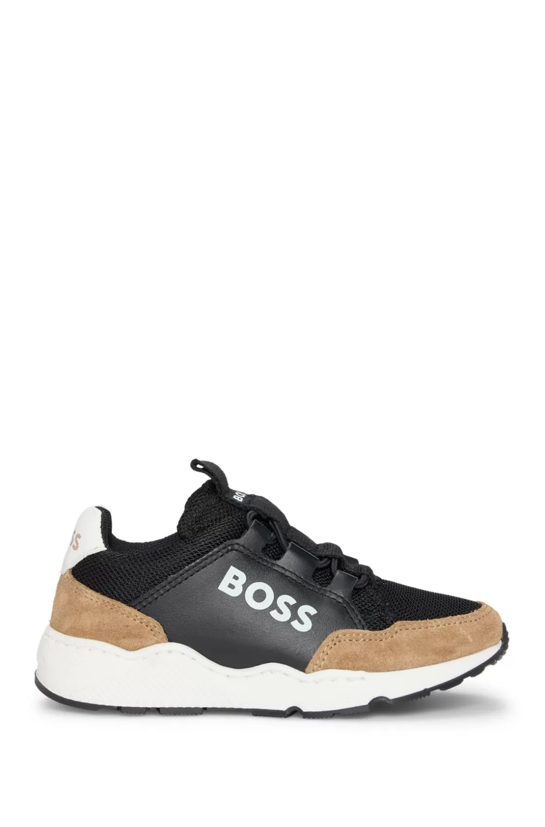 HUGO BOSS Kids' Logo-print Trainers In Leather And Mesh Brown Clearance