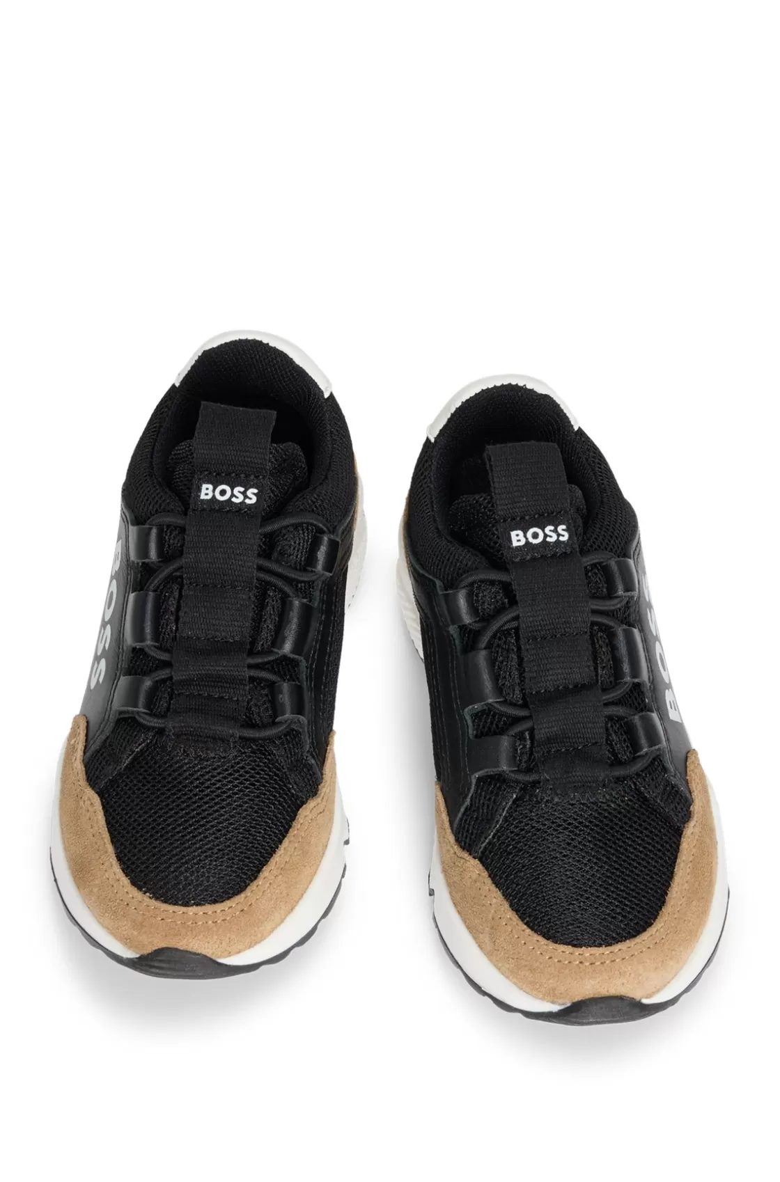 HUGO BOSS Kids' Logo-print Trainers In Leather And Mesh Brown Clearance