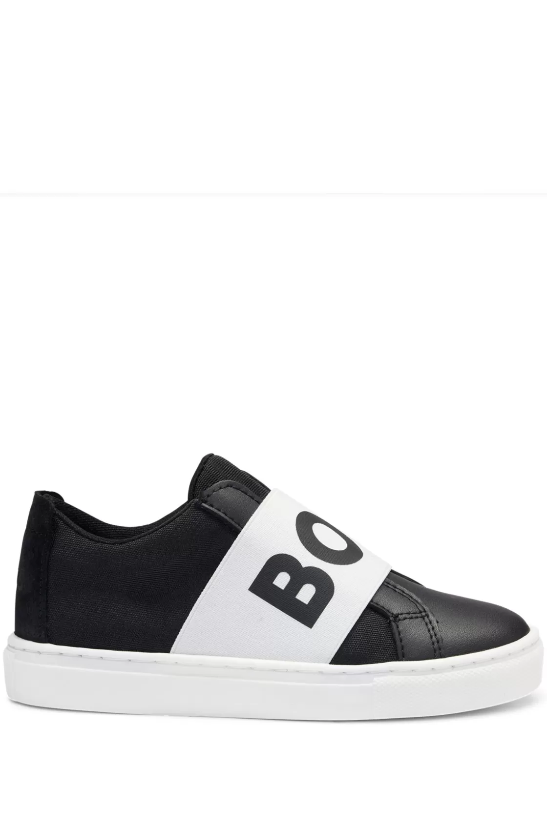 HUGO BOSS Kids' Logo-strap Trainers In Leather And Canvas Black Best