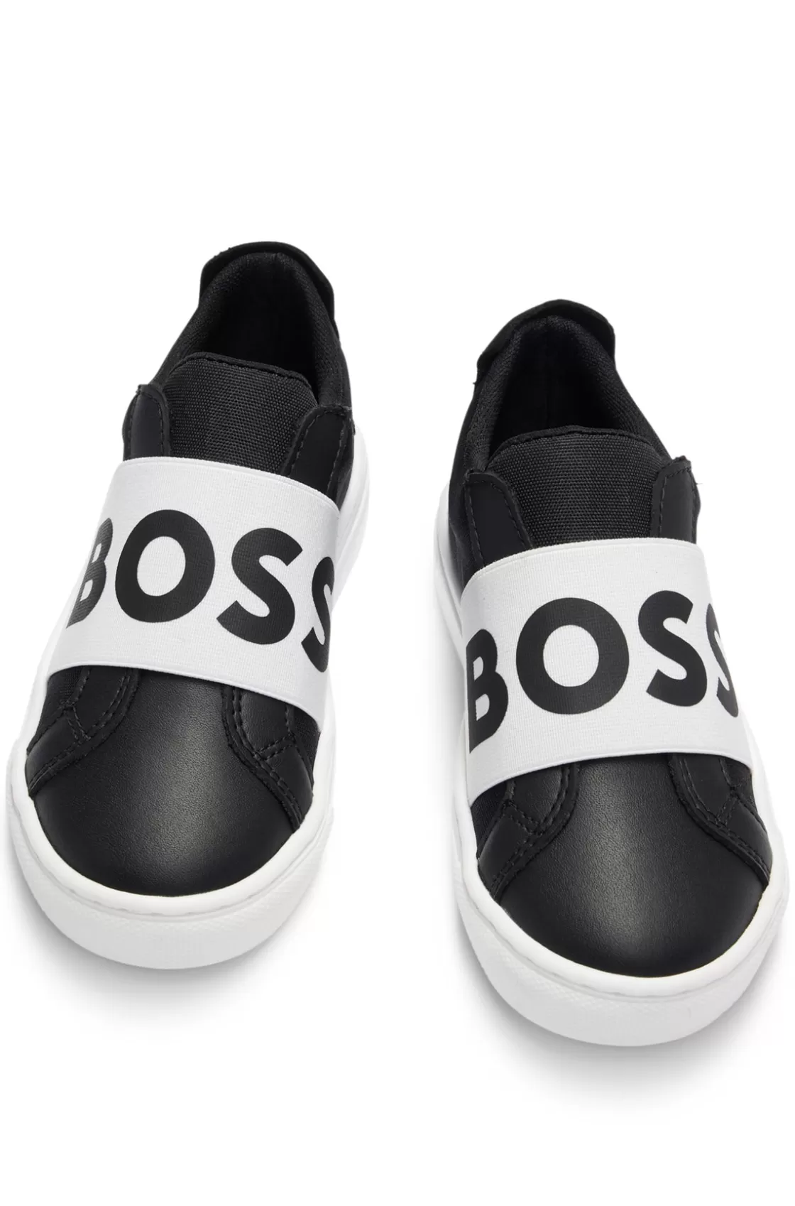 HUGO BOSS Kids' Logo-strap Trainers In Leather And Canvas Black Best