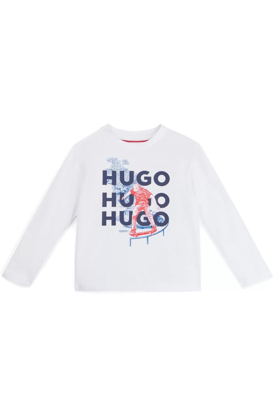 HUGO BOSS Kids' Long-sleeved Cotton T-shirt With Logo Artwork White Sale