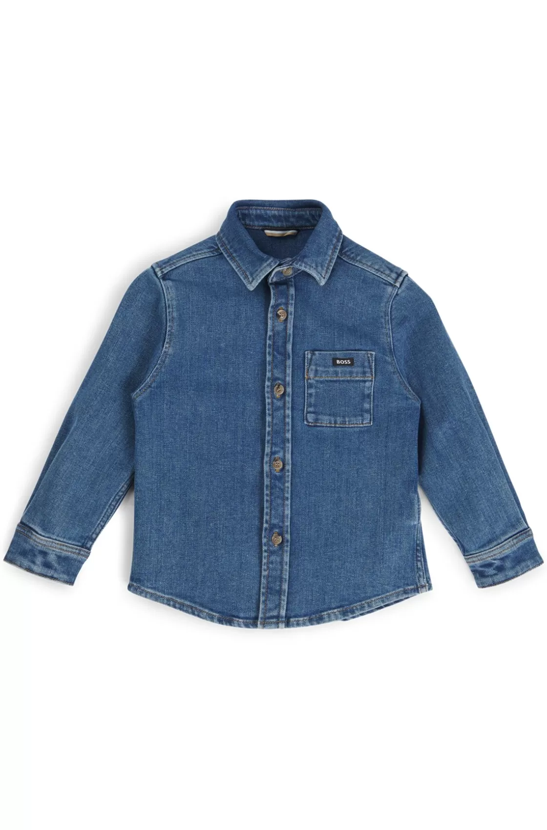 HUGO BOSS Kids' Long-sleeved Shirt In Stretch-cotton Denim Patterned Sale