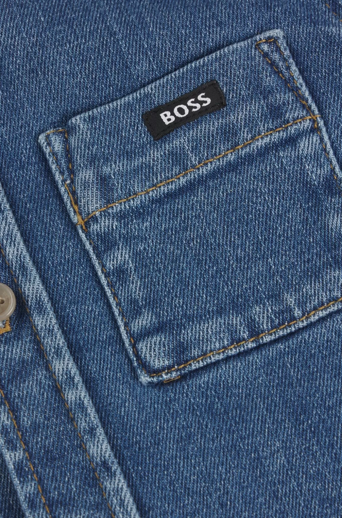 HUGO BOSS Kids' Long-sleeved Shirt In Stretch-cotton Denim Patterned Sale