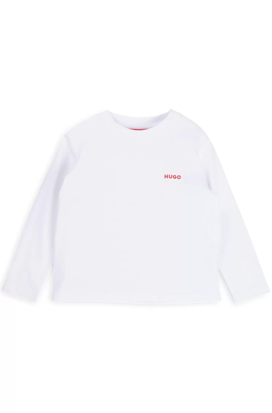 HUGO BOSS Kids' Long-sleeved T-shirt In Cotton With Logo Print White Hot