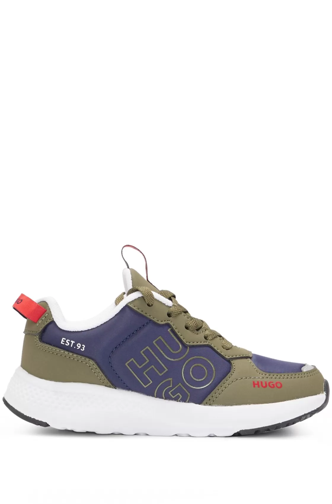 HUGO BOSS Kids' Mixed-material Trainers With Faux Leather Dark Green Cheap