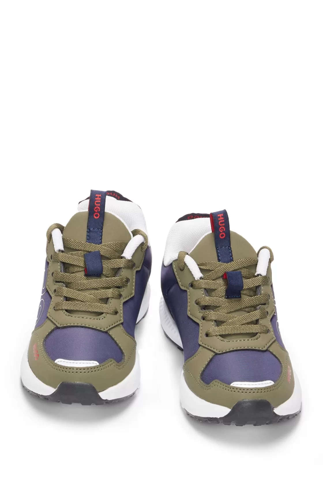 HUGO BOSS Kids' Mixed-material Trainers With Faux Leather Dark Green Cheap