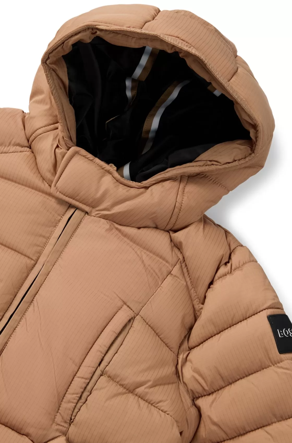 HUGO BOSS Kids' Padded Jacket With Rubber-effect Logo Badge Brown New