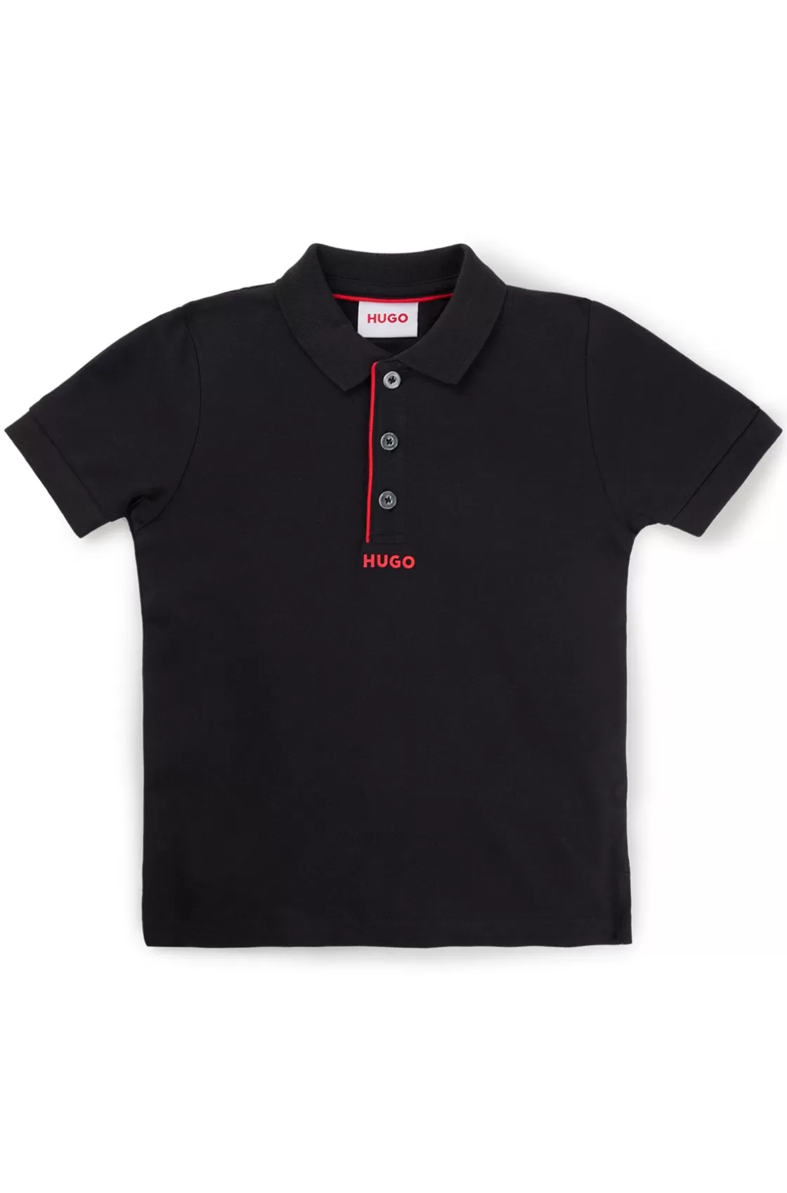 HUGO BOSS Kids' Polo Shirt In Stretch Cotton With Logo Print Black Fashion